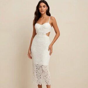 Amable by Mable Lace Cutout White Midi Dress